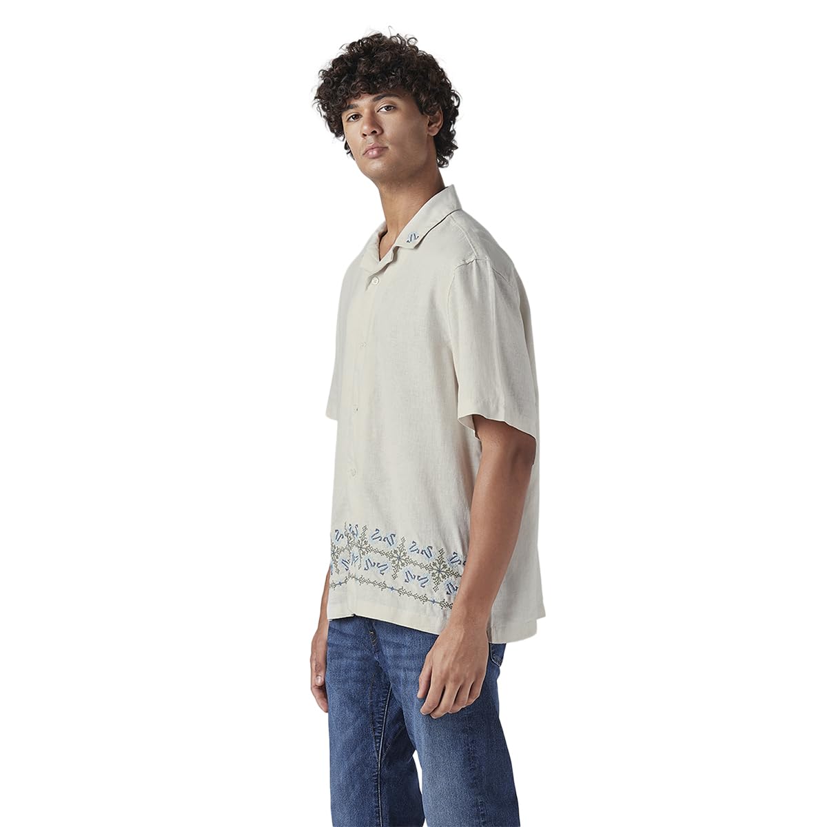 Men's Embroidered Relaxed fit Resort Collar/Linen Shirt