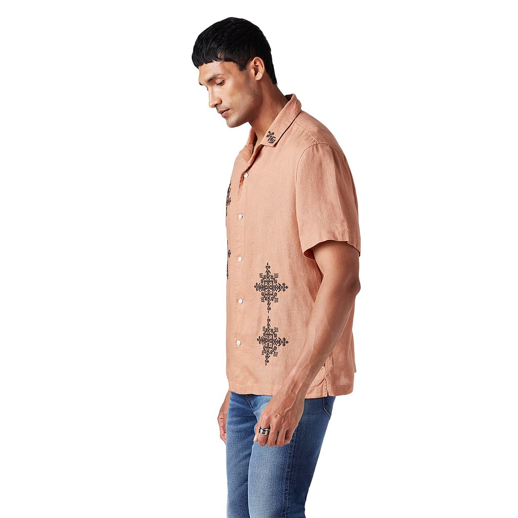 Men's Embroidered Relaxed fit Resort Collar/Linen Shirt