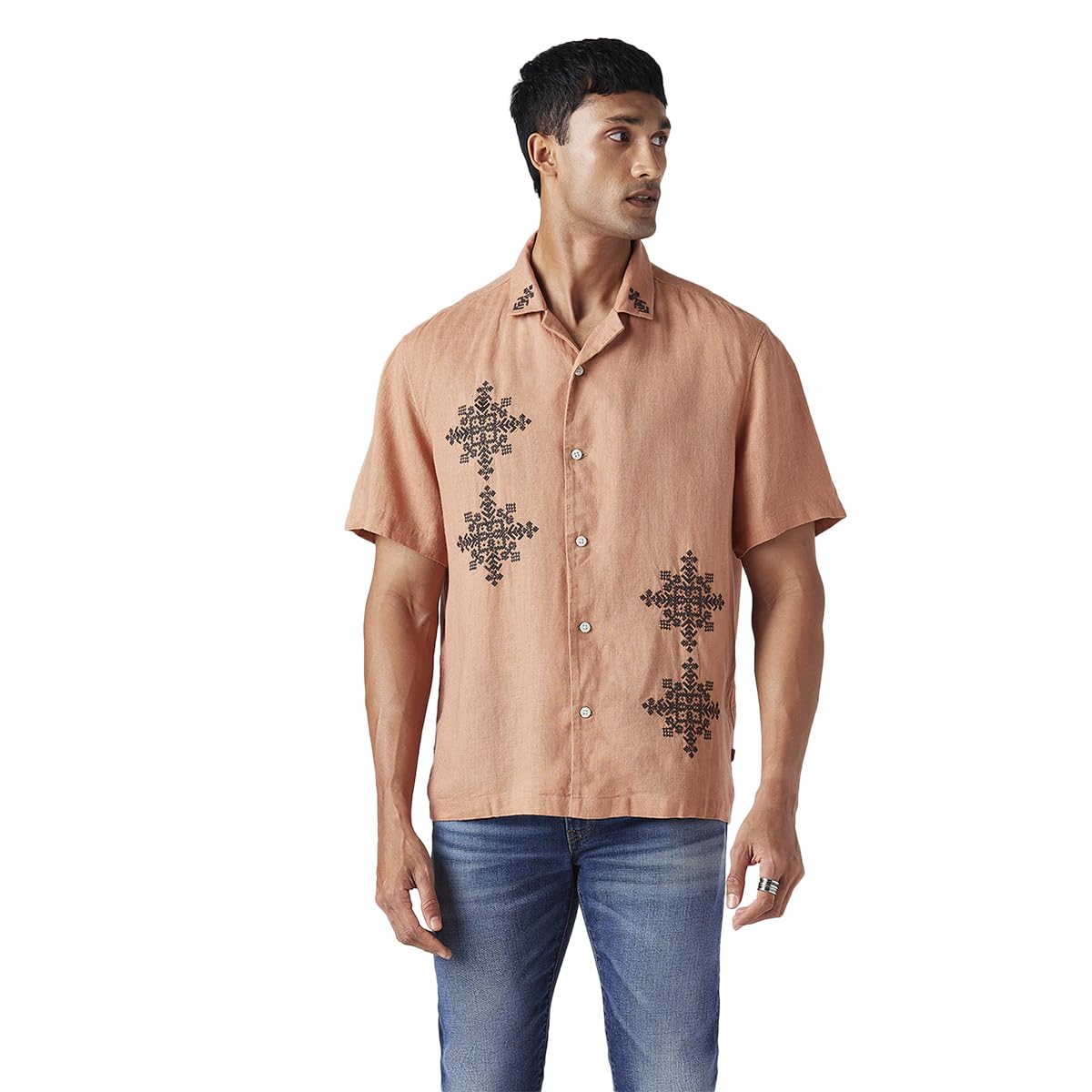 Men's Embroidered Relaxed fit Resort Collar/Linen Shirt