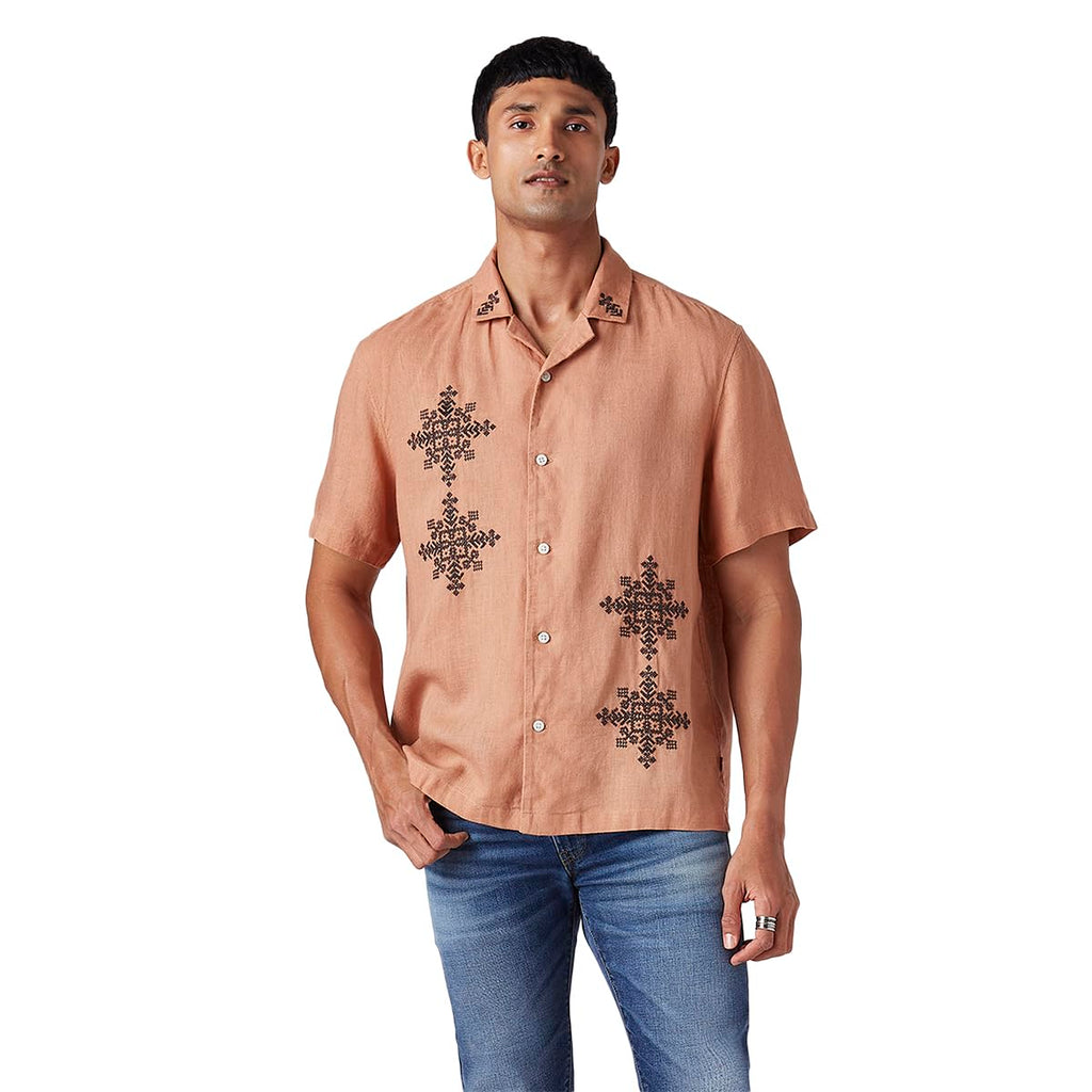 Men's Embroidered Relaxed fit Resort Collar/Linen Shirt