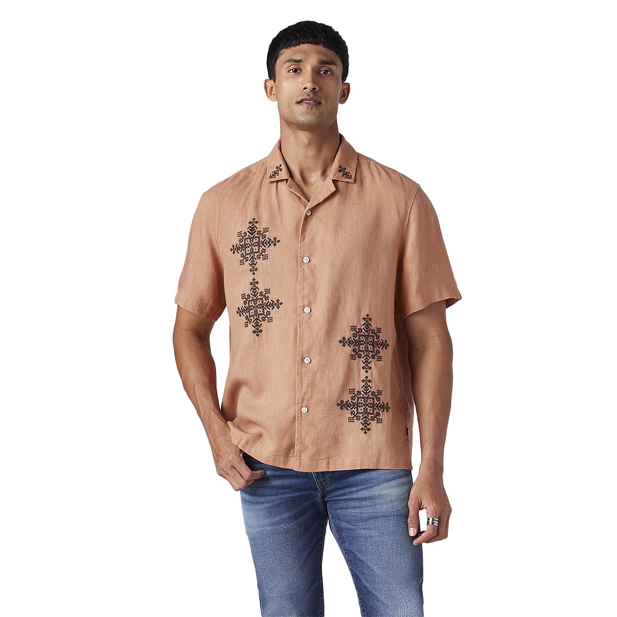 Men's Embroidered Relaxed fit Resort Collar/Linen Shirt