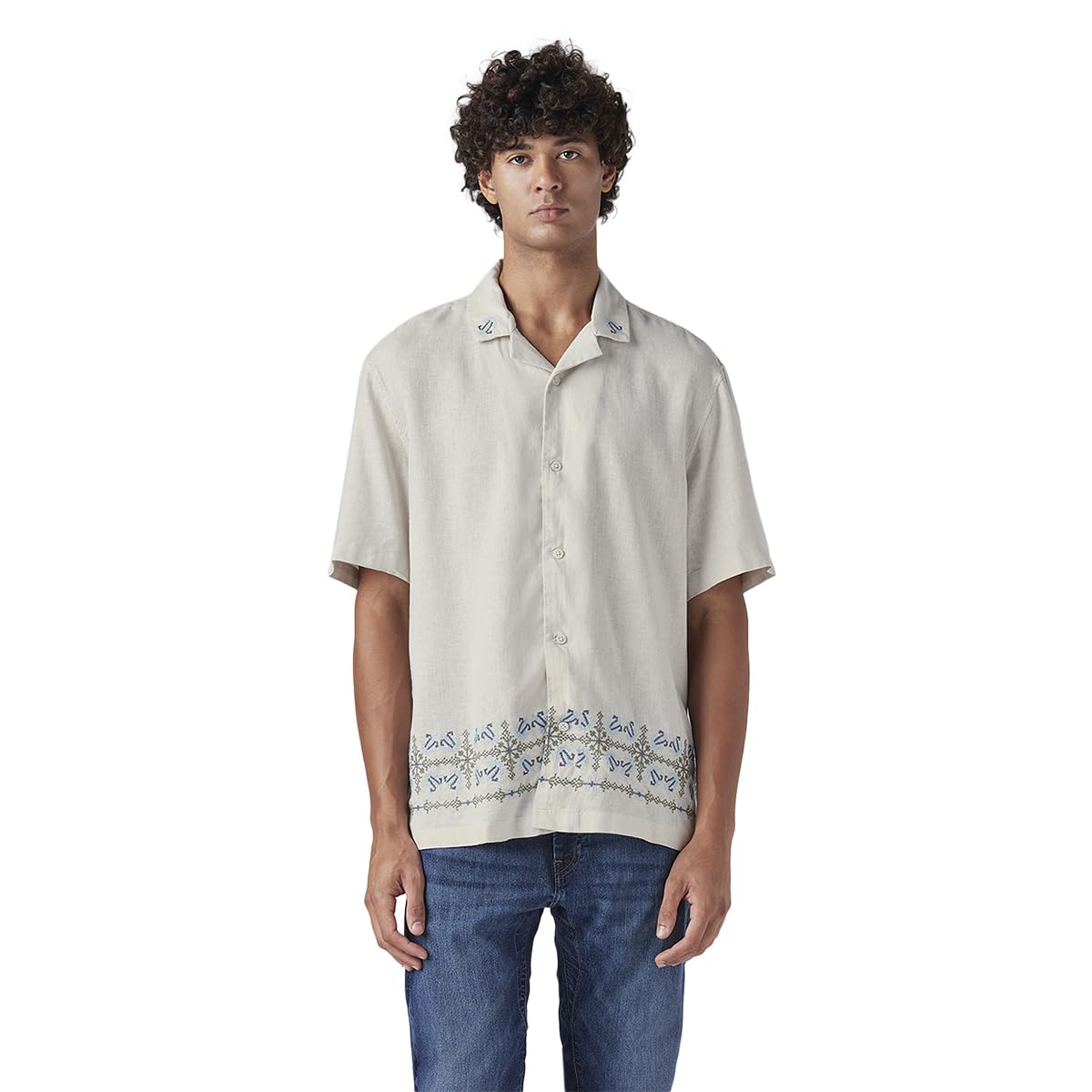 Men's Embroidered Relaxed fit Resort Collar/Linen Shirt