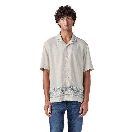 Men's Embroidered Relaxed fit Resort Collar/Linen Shirt