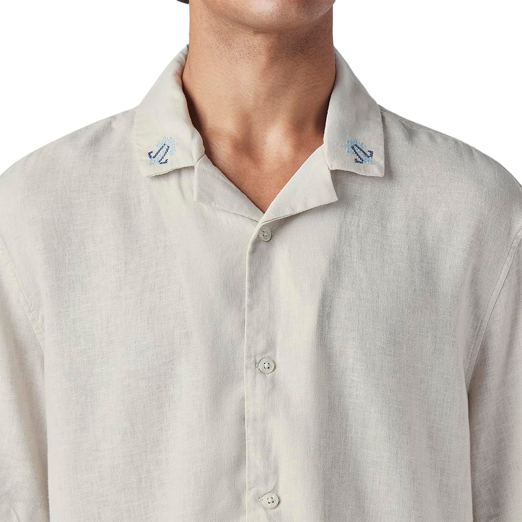 Men's Embroidered Relaxed fit Resort Collar/Linen Shirt