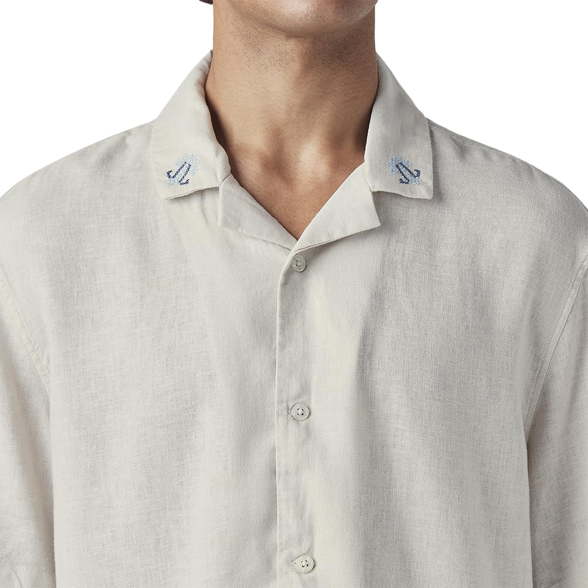 Men's Embroidered Relaxed fit Resort Collar/Linen Shirt