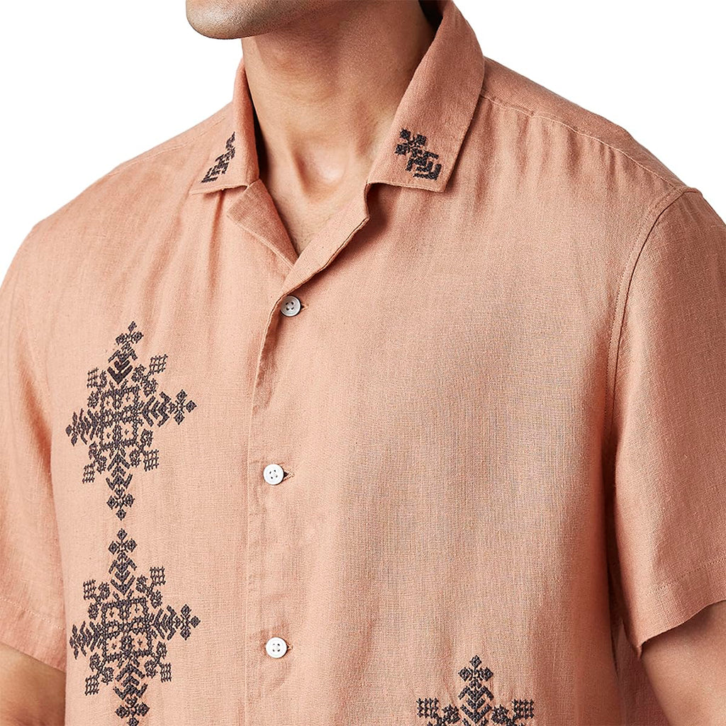 Men's Embroidered Relaxed fit Resort Collar/Linen Shirt