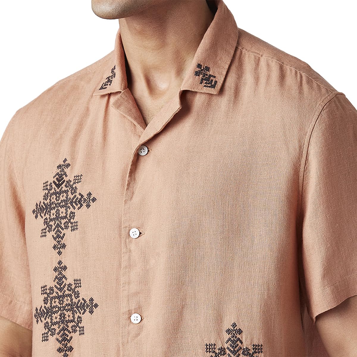 Men's Embroidered Relaxed fit Resort Collar/Linen Shirt